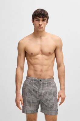 Micro-print swim shorts with logo badge, Black