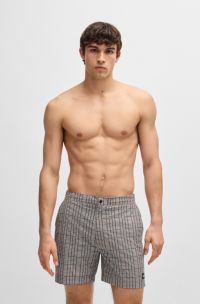 Zwemshort met microprint en logopatch, Zwart