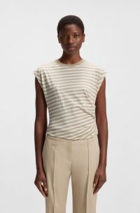 Striped top in cotton jersey with gathered waist, Patterned