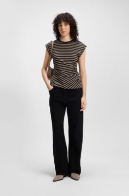 Striped top in cotton jersey with gathered waist, Patterned