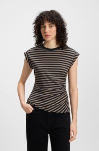 Striped top in cotton jersey with gathered waist, Patterned