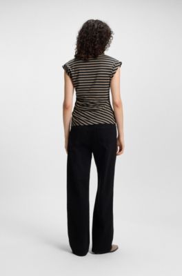 Striped top in cotton jersey with gathered waist, Patterned