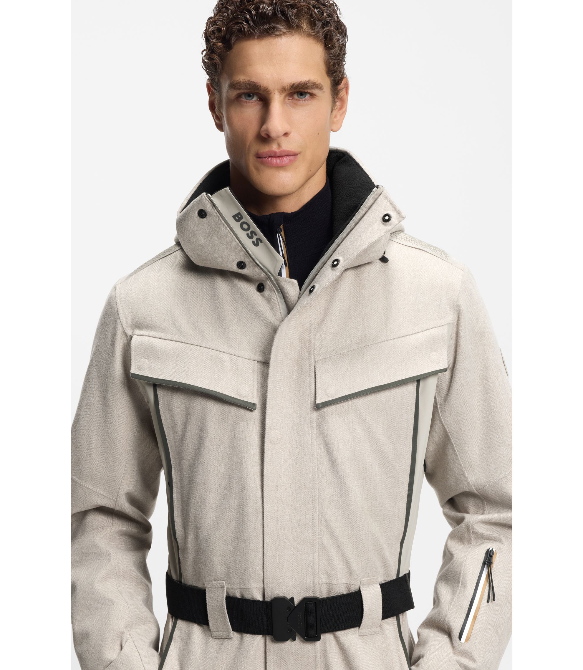 BOSS - BOSS Ski suit in water-repellent herringbone fabric - Natural