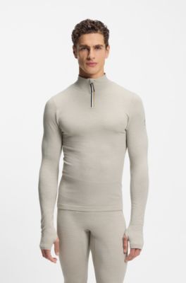 BOSS Ski Baselayer-Top aus Woll-Mix, Hellgrau