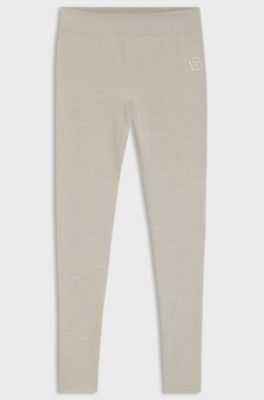BOSS Ski base layer trousers in wool-blend jersey, Light Grey