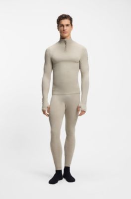 BOSS Ski base layer trousers in wool-blend jersey, Light Grey