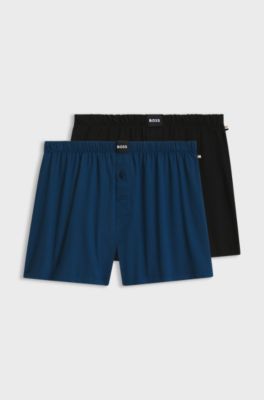 Two-pack of boxer shorts in stretch cotton, Black  /  Blue