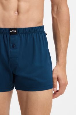 Two-pack of boxer shorts in stretch cotton, Black  /  Blue