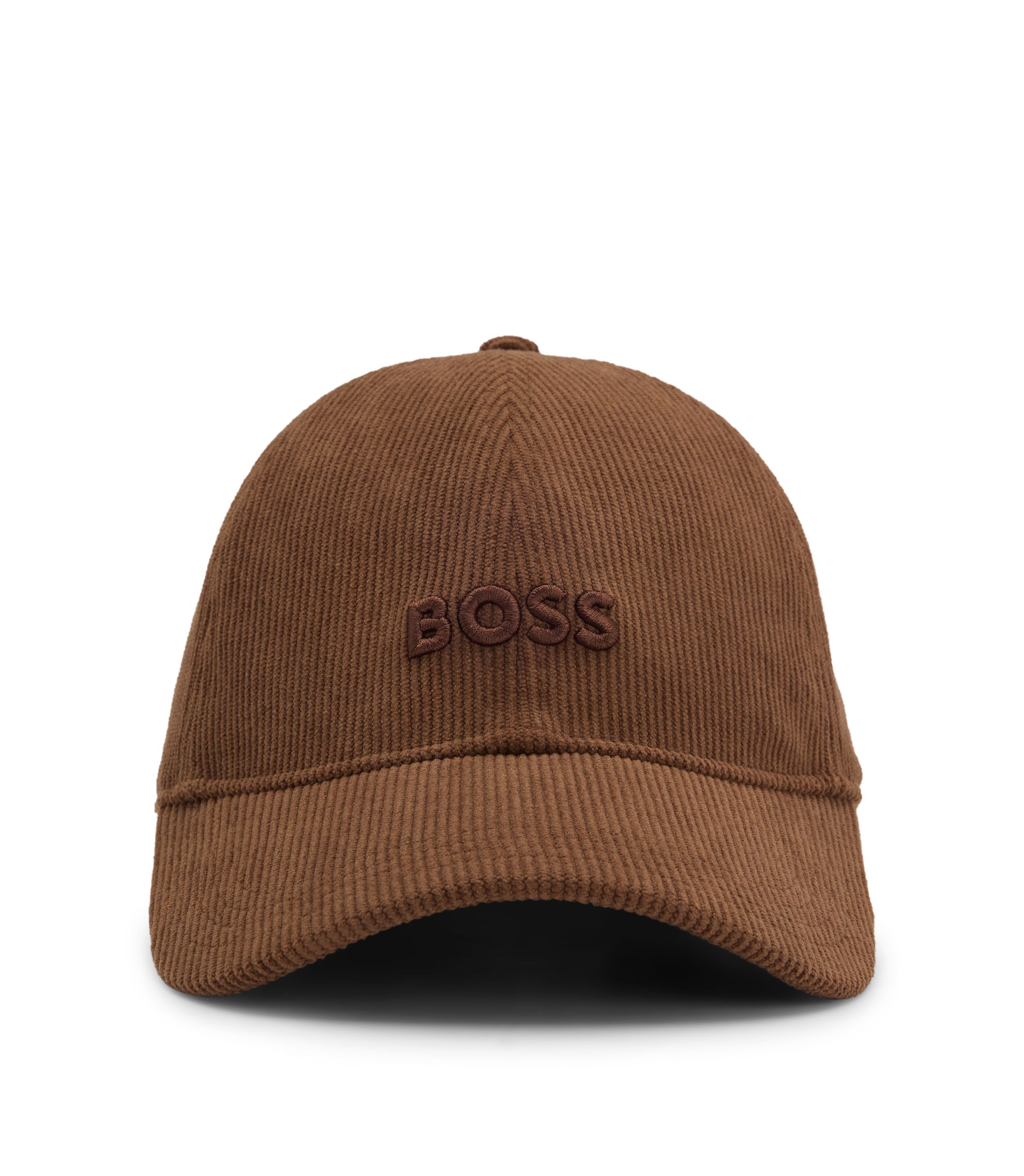BOSS Corduroy cap with embroidered logo Brown