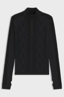 BOSS Ski zip-neck base-layer top in jersey knit, Black