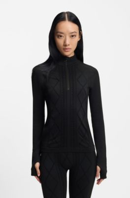 BOSS Ski zip-neck base-layer top in jersey knit, Black