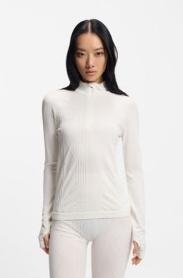 BOSS Ski zip-neck base-layer top in jersey knit, Natural
