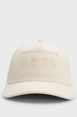 Cotton-twill cap with tennis-inspired logo artwork, Natural