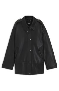 Blouson de motard long en cuir, Noir