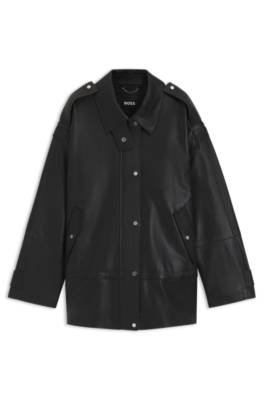 Long-length biker jacket in leather 1