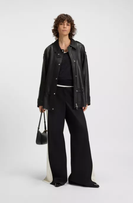 Long-length biker jacket in leather