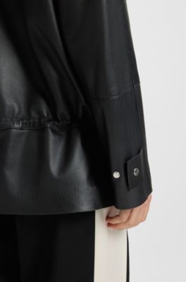 Long-length biker jacket in leather, Black
