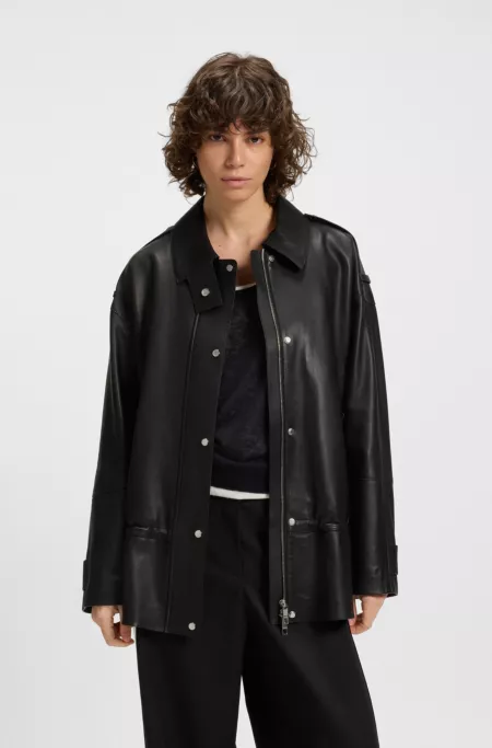 Long-length biker jacket in leather