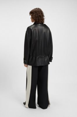Long-length biker jacket in leather, Black