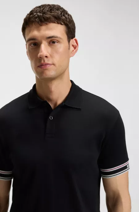 Slim-fit polo shirt in cotton with striped cuffs