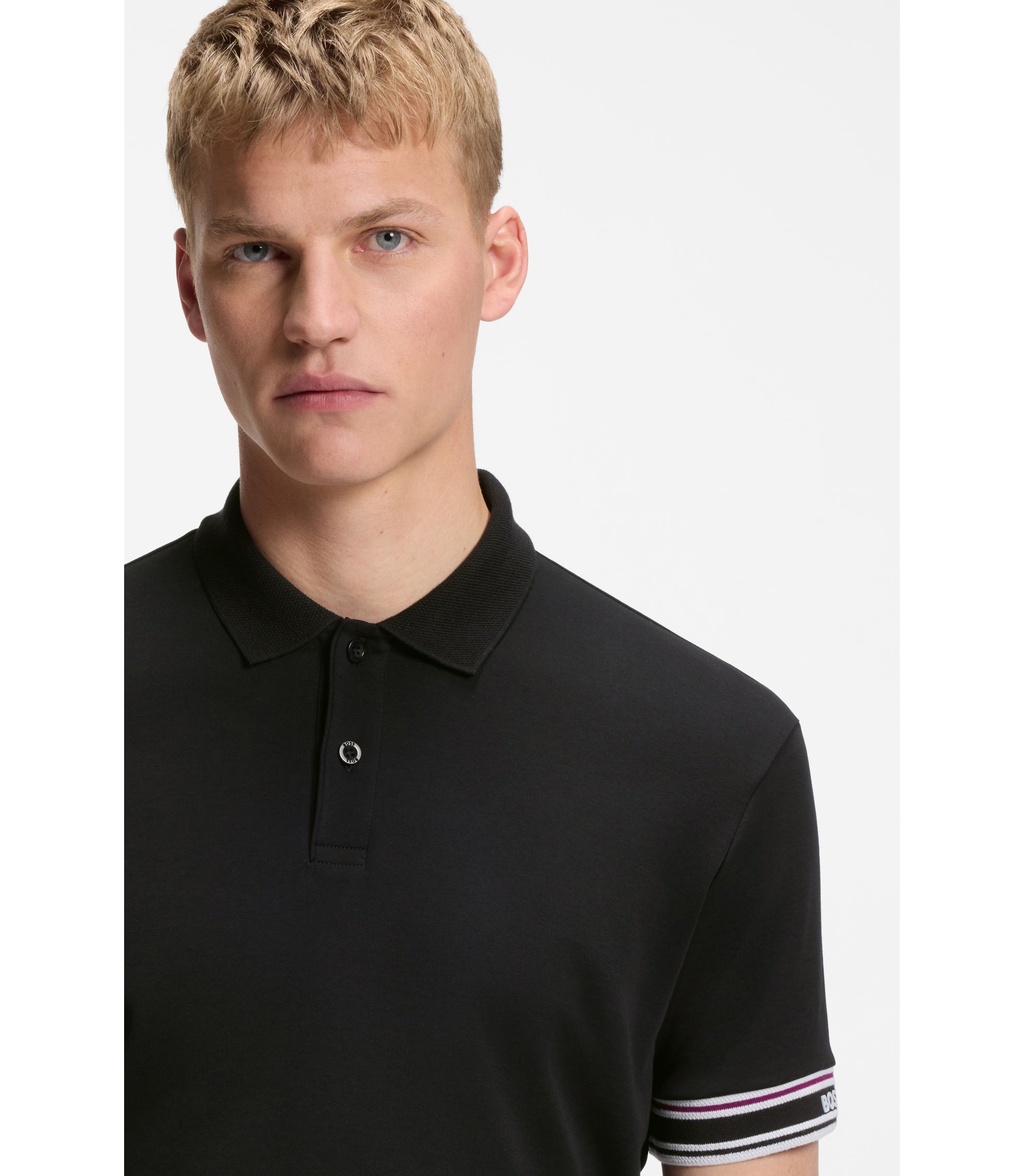 タ*ケ様 BOSS スリムフィット ブラックポロシャツ L BOSS（HUGO BOSS） ポロシャツ ストライプカラー スリムフィット