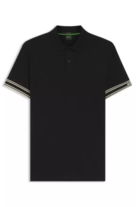 Slim-fit polo shirt in cotton with striped cuffs