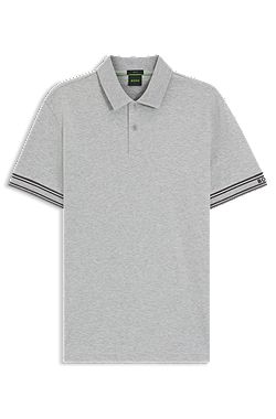 Polo Slim en coton avec bas de manches à rayures