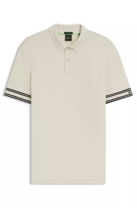 Slim-fit polo shirt in cotton with striped cuffs