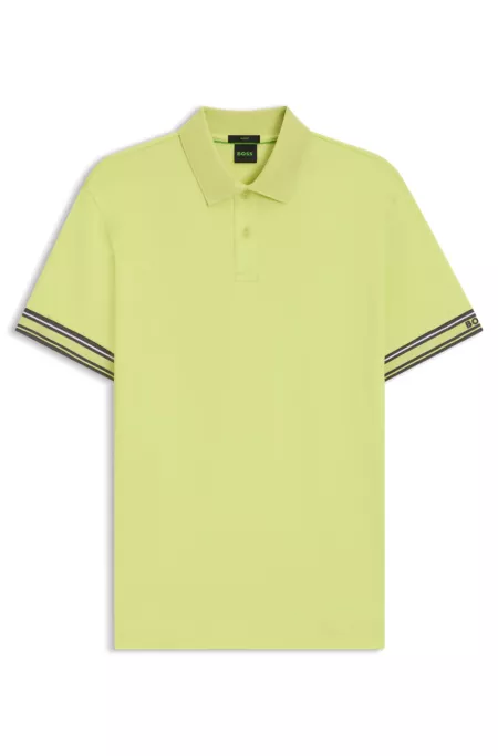 Slim-Fit Poloshirt aus Baumwolle mit gestreiften Ärmelbündchen