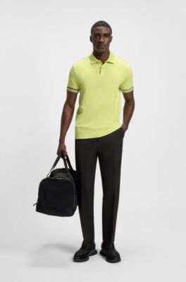 Polo slim fit in cotone con fondo manica a righe, Calce