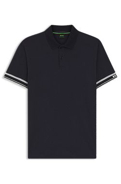 Slim-fit polo shirt in cotton with striped cuffs