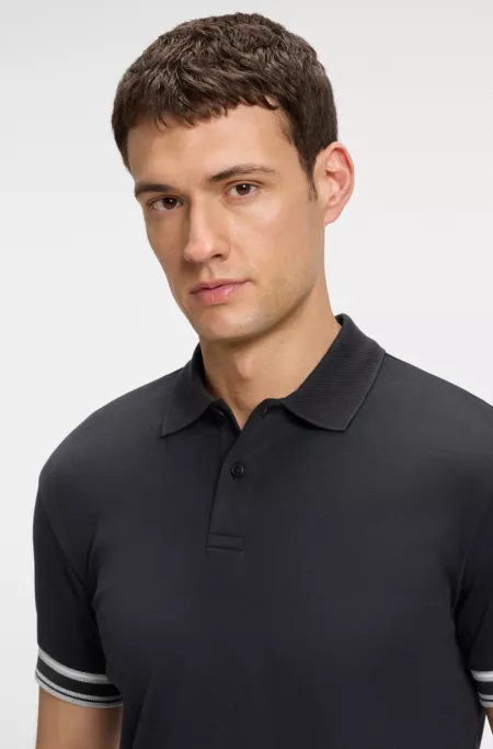 Slim-fit polo shirt in cotton with striped cuffs