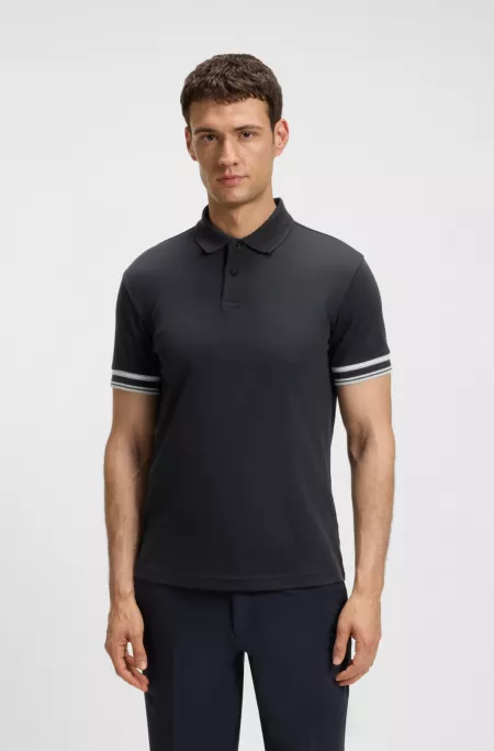 Slim-fit polo shirt in cotton with striped cuffs