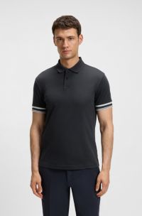 Polo Slim en coton avec bas de manches à rayures, Bleu foncé