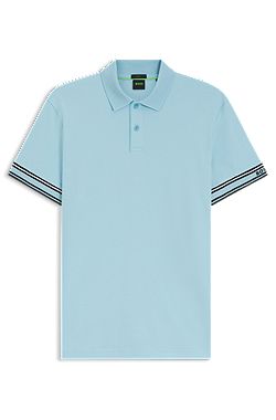 Polo Slim en coton avec bas de manches à rayures