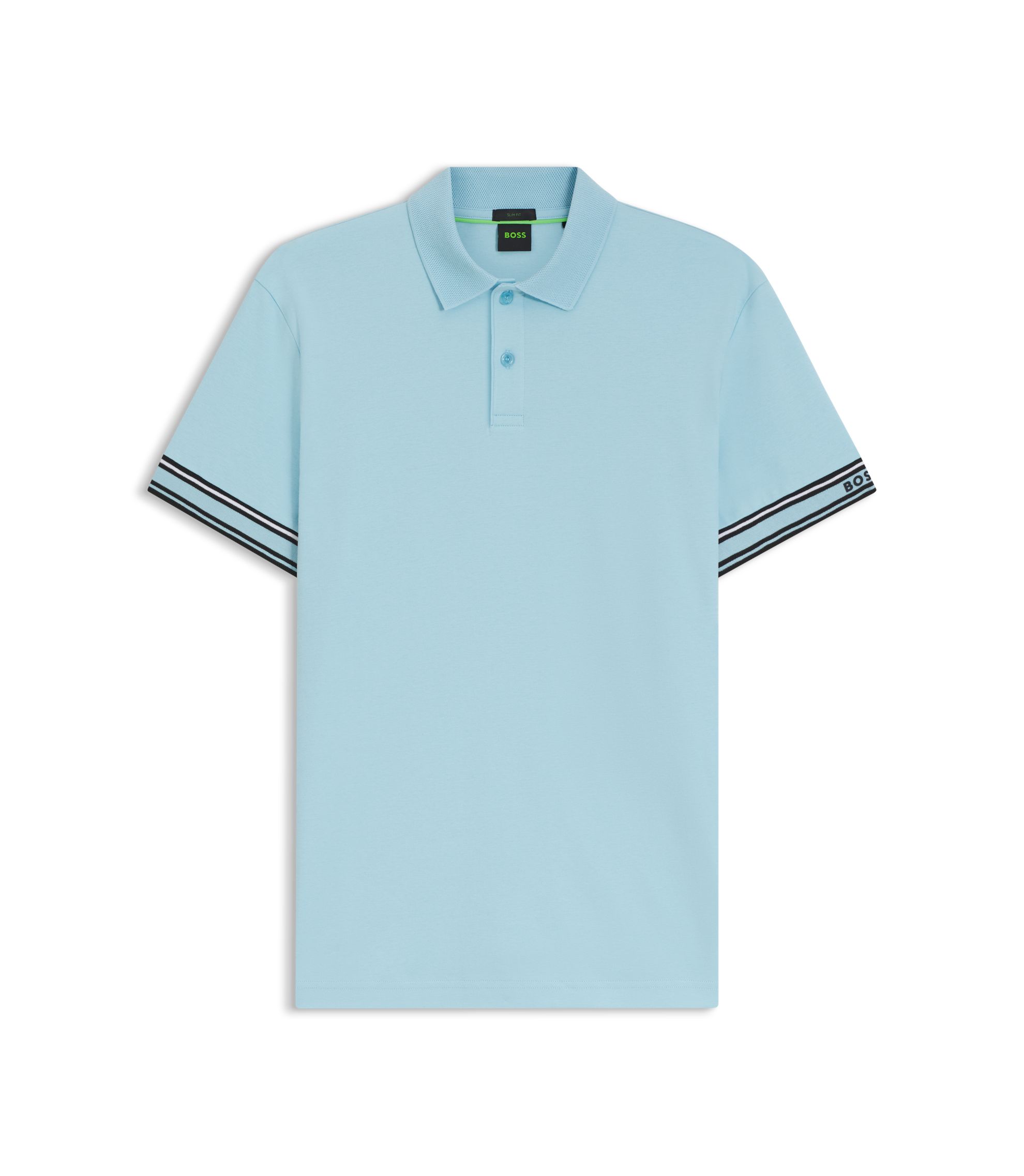 BOSS ポロシャツ Slim Fit ライトブルー BOSS - スリムフィット ポロシャツ コットン ラインカフ - ライトブルー