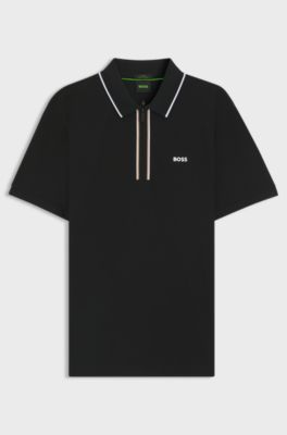 Slim-fit polo shirt in quick-dry stretch cotton, Black