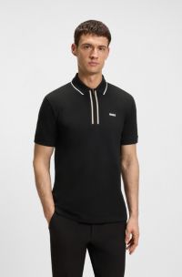 Polo Slim en coton stretch à séchage rapide, Noir