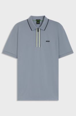 Slim-fit polo shirt in quick-dry stretch cotton, Grey