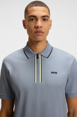 Polo slim fit in cotone elasticizzato ad asciugatura rapida, Grigio