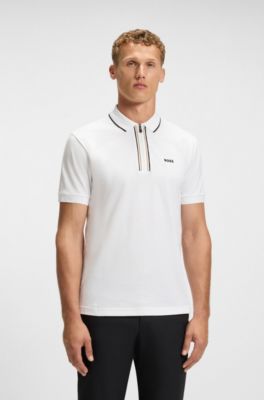 Polo slim fit in cotone elasticizzato ad asciugatura rapida, Bianco