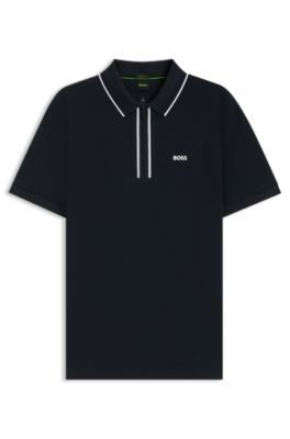 Slim-fit polo shirt in quick-dry stretch cotton, Dark Blue