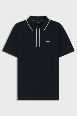 Slim-fit polo shirt in quick-dry stretch cotton, Dark Blue