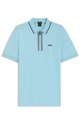 Slim-fit polo shirt in quick-dry stretch cotton, Light Blue