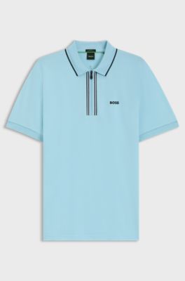 Slim-fit polo shirt in quick-dry stretch cotton, Light Blue
