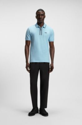 Slim-Fit Poloshirt aus schnell trocknender Stretch-Baumwolle, Hellblau