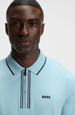 Slim-fit polo shirt in quick-dry stretch cotton, Light Blue