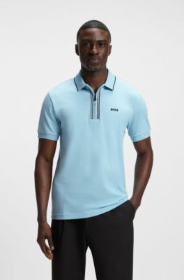 Slim-Fit Poloshirt aus schnell trocknender Stretch-Baumwolle, Hellblau