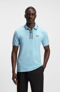 Slim-fit polo shirt in quick-dry stretch cotton, Light Blue