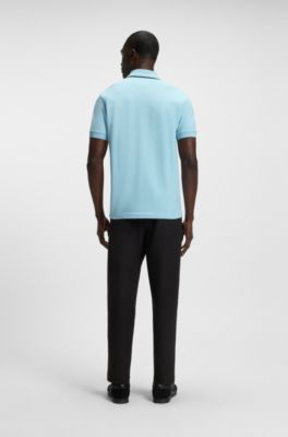 Polo slim fit in cotone elasticizzato ad asciugatura rapida, Celeste